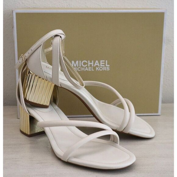 Michael Kors Women's Sz 8M Light Cream Leather Porter Strappy Mid Sandals - Picture 2 of 15